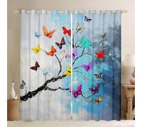 feelingyou Set di 2 tende colorate per finestre, motivo: farfalle rustiche, tende per finestre, stile retrò, blu, decorazione per camera da letto, per bambini e adulti, 117 x 137 cm