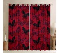 feelingyou Set di 2 tende per finestre con farfalle, tende per finestre stampate con farfalle nere e rosse, tende rustiche in stile rustico per camera da letto per bambini e adulti, 117 x 182 cm