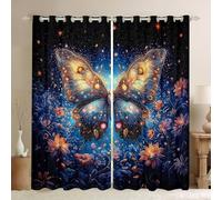 feelingyou Set di 2 tende per finestre con galassia, tende per finestre 3D con farfalle sognanti, acquerello, fiori e foglie, tende per camera da letto per bambini e adulti, 167 x 182 cm