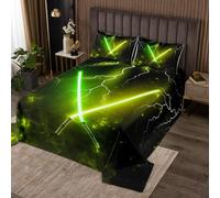 feelingyou Set di biancheria da letto con spada laser, taglia M, verde neon e oro, per ragazze e ragazzi, moderno gioco 3D, in morbido poliestere, per tutta la stagione