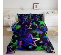 feelingyou Set di biancheria da letto con stelle, colorate e sfumate, stile hippie, decorazione hippie, per bambini, adolescenti, adulti, con cuori arcobaleno, stile romantico, trapuntato, con 2