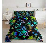 feelingyou Set di biancheria da letto con stelle sfumate e arcobaleno, per bambini, adolescenti, adulti, con 2 federe, per letto matrimoniale, 3 pezzi