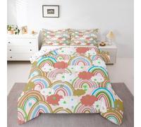 feelingyou Set di biancheria da letto per bambini con motivo arcobaleno, stelle e strisce colorate in stile bohémien, per ragazzi e ragazze, con grazioso motivo a cuori, stile romantico, con 2 federe