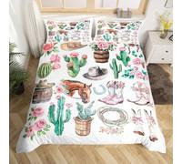 feelingyou Set di biancheria da letto per culla, con stivali da cowboy, stile rustico retrò, per bambini, ragazze e ragazzi, decorazione per la camera dei bambini, con cactus e fiori di cactus