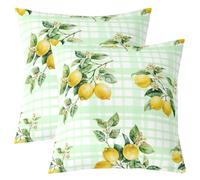 feelingyou Set di federe per cuscini da 2,50 x 50 cm, motivo a griglia di frutta estiva, per ragazze e ragazzi, verde menta e giallo