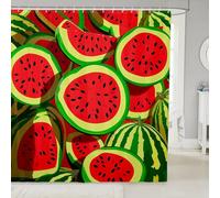 feelingyou Set di tende da doccia con anguria, in tessuto con frutta tropicale, tende da doccia per il bagno, con frutta estiva, impermeabile, tenda da bagno moderna con 12 ganci, 183 x 198 cm