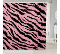 feelingyou Set di tende da doccia in tessuto con motivo zebrato rosa, tende da doccia per il bagno in tessuto impermeabile rosa nero a righe con 12 ganci, 183 x 198 cm (larghezza x lunghezza)