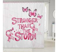 feelingyou Set di tende da doccia per la consapevolezza del cancro al seno, con scritta "Get Well Inspirational", tende da bagno da donna, decorazione per il cancro sopravvissute, tenda da doccia rosa