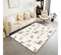 feelingyou Tappeto da soggiorno con cervo ad acquerello, 100 x 150 cm, semplice, stile retrò, con stampa in pietra, per camera da letto, per bambini, ragazzi, simpatici animali selvatici, rurali
