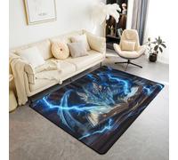 feelingyou Tappeto da soggiorno con drago occidentale, 100 x 150 cm, libro di magia, blu flash, camera da letto, per bambini, adolescenti, natura, magica, decorazione per interni