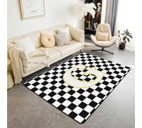 feelingyou Tappeto da soggiorno con lettera G, 100 x 150 cm, colore nero e bianco, per camera da letto, per bambini, ragazzi, monogramma personalizzato, rustico, bufalo, plaid, decorazione per la casa