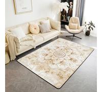 feelingyou Tappeto per soggiorno con fiori e mandala, 100 x 150 cm, beige, Datura boho, per camera da letto, per bambini, ragazzi, vittoriano, barocco, in pizzo, damascato, decorazione per la casa