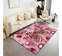 feelingyou Tappeto rosa leopardato con fiocco, 150 x 200 cm, per camera da letto, per ragazzi, ragazze, donne, San Valentino, decorazione per la casa