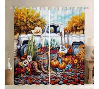 feelingyou Tenda autunnale per soggiorno con stivali da cowboy occidentali, tende per camera da letto per bambini e adolescenti, tende per camera da letto, camion, chitarra, foglie, decorazione per la