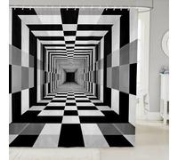 feelingyou Tenda da doccia a griglia nera e bianca, tende da bagno decorative quadrate geometriche, astratte, dinamiche, opere d'arte a reticolo, decorazione per la casa e il bagno, tessuto in