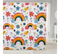 feelingyou Tenda da doccia arcobaleno ad acquerello, tende da bagno decorative con foglie floreali, stile boho dolce arcobaleno, decorazione per la casa e il bagno, tessuto in poliestere impermeabile