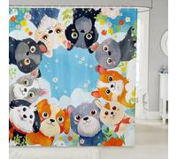 feelingyou Tenda da doccia con cane Kawaii carino animale fiore tende da doccia per il bagno colorato cucciolo tessuto impermeabile Cartoon Pet tenda da bagno con 12 ganci, 182,9 cm di larghezza x