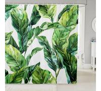 feelingyou Tenda da doccia con foglie di palma per bancarelle, vasche da bagno in stile tropicale, set di tende da bagno con pittura a olio, foglie e piante, tende da bagno bianche e verdi