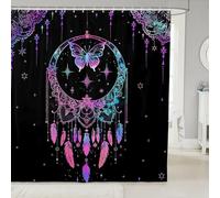 feelingyou Tenda da doccia con motivo acchiappasogni, taglia M, stile boho, luna e farfalla, per bambini, accessorio da bagno etnico tribale, con gancio