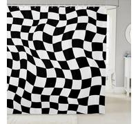 feelingyou Tenda da doccia con motivo astratto a scacchiera, tende da bagno decorative, motivo geometrico a quadri, decorazione per la casa e il bagno, tessuto in poliestere impermeabile, 183 x 213 cm