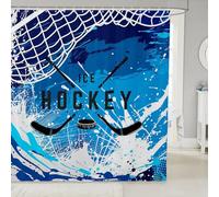 feelingyou Tenda da doccia per bancarelle di hockey su ghiaccio per vasche da bagno hippie graffiti acquerello blu tenda da doccia set tende da bagno sport invernali tende da bagno blu bianco tende