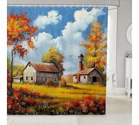 feelingyou Tenda da doccia per casa di fienile, tenda da bagno decorativa rustica autunnale, foglie autunnali, alberi per la casa e il bagno, tessuto in poliestere impermeabile 183 x 213 cm