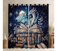 feelingyou Tenda per camera da letto con drago occidentale retrò, motivo floreale, per bambini, soggiorno, cielo stellato, decorazione per la casa, colore marrone navy, set da 2 pannelli, 168 x 228 cm