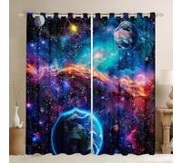 feelingyou Tenda per camera da letto, motivo: galassia misteriosa, pianeti, spazio esterno, bambini, soggiorno, nebulosa stellata, tende per camera da letto, decorazione per la casa, blu navy, viola