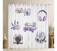 feelingyou Tenda per camera da letto, stile rustico, fiori viola, per bambini, soggiorno, pattini, chic, sport, camera da letto, decorazione per la casa, tende per finestre, set da 2 pannelli, 168 x
