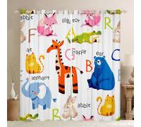 feelingyou Tenda per finestra con animali dei cartoni animati, giraffa, elefante, orso, coniglio, per bambini, ragazze, ragazzi, decorazione per camera da letto, tenda con alfabeto fauna selvatica