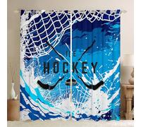 feelingyou Tenda per finestra, motivo: hockey su ghiaccio, stile hippie, graffiti, acquerello, blu, per bambini, soggiorno, sport, decorazione per finestre, 117 x 137 cm, 2 pannelli