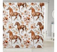 feelingyou Tende da bagno con animali della fattoria occidentale per bambini, adolescenti e adulti, tenda da doccia con fiori romantici, cavalli al galoppo con 12 ganci, impermeabile, 183 cm di