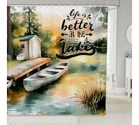 feelingyou Tende da bagno rustiche in legno antico impermeabile con 12 ganci adatte per vasca da bagno, pesca e canottaggio, tenda da doccia da campeggio, tende da bagno per casa sul lago, lunghezza
