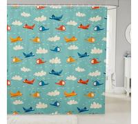 feelingyou Tende da doccia a forma di aeroplano, tenda da bagno con cielo blu e nuvole bianche, set decorativo per il bagno con ganci, lunghezza 213,4 cm