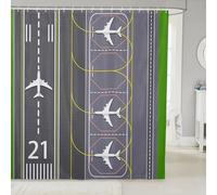 feelingyou Tende da doccia a forma di aeroplano, tenda da bagno per pista aeroportuale, set di decorazioni per il bagno con 12 ganci per vasca da bagno, lunghezza 183 cm