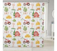 feelingyou Tende da doccia a forma di camion rosso, tenda da bagno con mulino a vento, stile rustico, set di decorazioni per il bagno con 12 ganci per vasca da bagno, lunghezza 183 cm