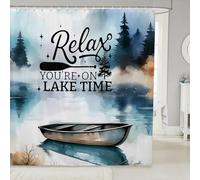 feelingyou Tende da doccia a tema casa sul lago, tenda da bagno per pesca e barca, set di decorazioni per il bagno con 12 ganci per vasca da bagno, lunghezza 182,9 cm