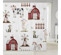 feelingyou Tende da doccia con animali dei cartoni animati, tenda da bagno con cavallo, pecora, gatto, animali della fattoria, in tessuto, set di decorazioni per il bagno con ganci, lunghezza 213,4 cm