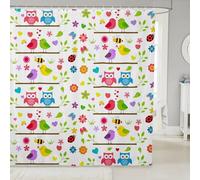 feelingyou Tende da doccia con motivo con uccelli e animali, tenda da bagno con fiori ad acquerello, tenda da bagno in tessuto con gufi, set di decorazioni per il bagno con ganci, lunghezza 198,1 cm