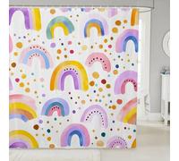 feelingyou Tende da doccia con stampa a mano, tenda da bagno geometrica rotonda a pois, tessuto arcobaleno ad acquerello, decorazione per il bagno con ganci, lunghezza 213,4 cm