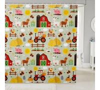 feelingyou Tende da doccia in stile rustico con maiale e gallina, tenda da bagno in tessuto con animali da fattoria, set di decorazioni per il bagno con ganci, lunghezza 198,1 cm