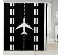feelingyou Tende da doccia nere a forma di aeromobile, tenda da bagno in tessuto per aeroplano, set decorativo per il bagno con ganci, lunghezza 213,4 cm