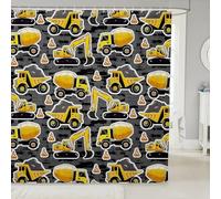 feelingyou Tende da doccia per veicoli da costruzione, tenda da bagno decorativa per camion gialli, in tessuto per escavatore, set di decorazioni per il bagno con ganci, lunghezza 198,1 cm