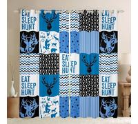 feelingyou Tende da finestra patchwork con cervo, per il sonno, per la caccia, per la casa, per l'avventura, colore bianco, blu, nero, griglia resistente, per regali per bambini, 2 pannelli, taglia M