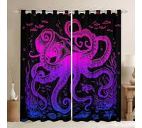 feelingyou Tende da finestra per camera da letto, taglia L, vintage, pesce tartaruga, alghe, ombra per la casa, stile contorno, abitanti del mare, viola, 2 pannelli per ragazze