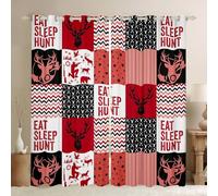 feelingyou Tende patchwork per finestre con cervo, per il sonno, per la caccia, per la cucina, per finestre e finestre, colore bianco, rosso, nero, per decorazione della casa, 2 pannelli, taglia L