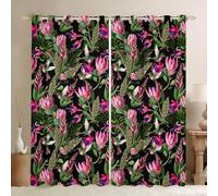 feelingyou Tende per finestre con fiori ad acquerello per camera da letto, 66 x 90 L, simpatiche tende per finestre con colibrì bloccano il 30% -50% della luce, foglie floreali rosa rustiche con