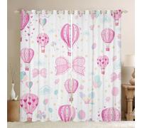 feelingyou Tende per finestre per bambini con mongolfiere, fiocco con fiocco, principessa sognante, tende per ragazze e donne, cielo stellato, amore, cuore, rosa, bianco, set di 2 pannelli, 167 x 228