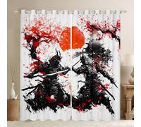feelingyou Tende per finestre samurai giapponesi, acquerello rosso ciliegio fiori di ciliegio trattamenti per finestre della cucina, girasole inchiostro pittura nera tende per la decorazione della