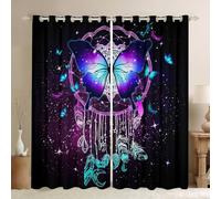feelingyou Tende viola a farfalla per soggiorno, stile bohémien, tende oscuranti per finestre camera da letto 30% -50%, trattamento per finestre stellate con galassia misteriosa, 2 pannelli, 116 x 182